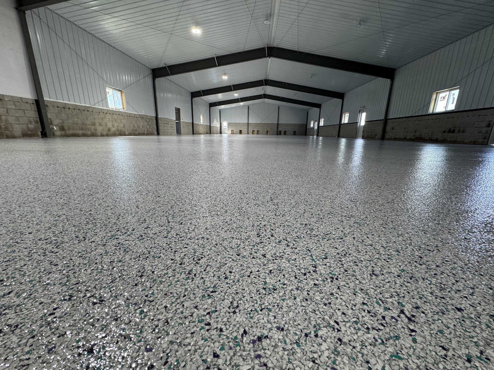 Glossy coated commercial floor, low angle