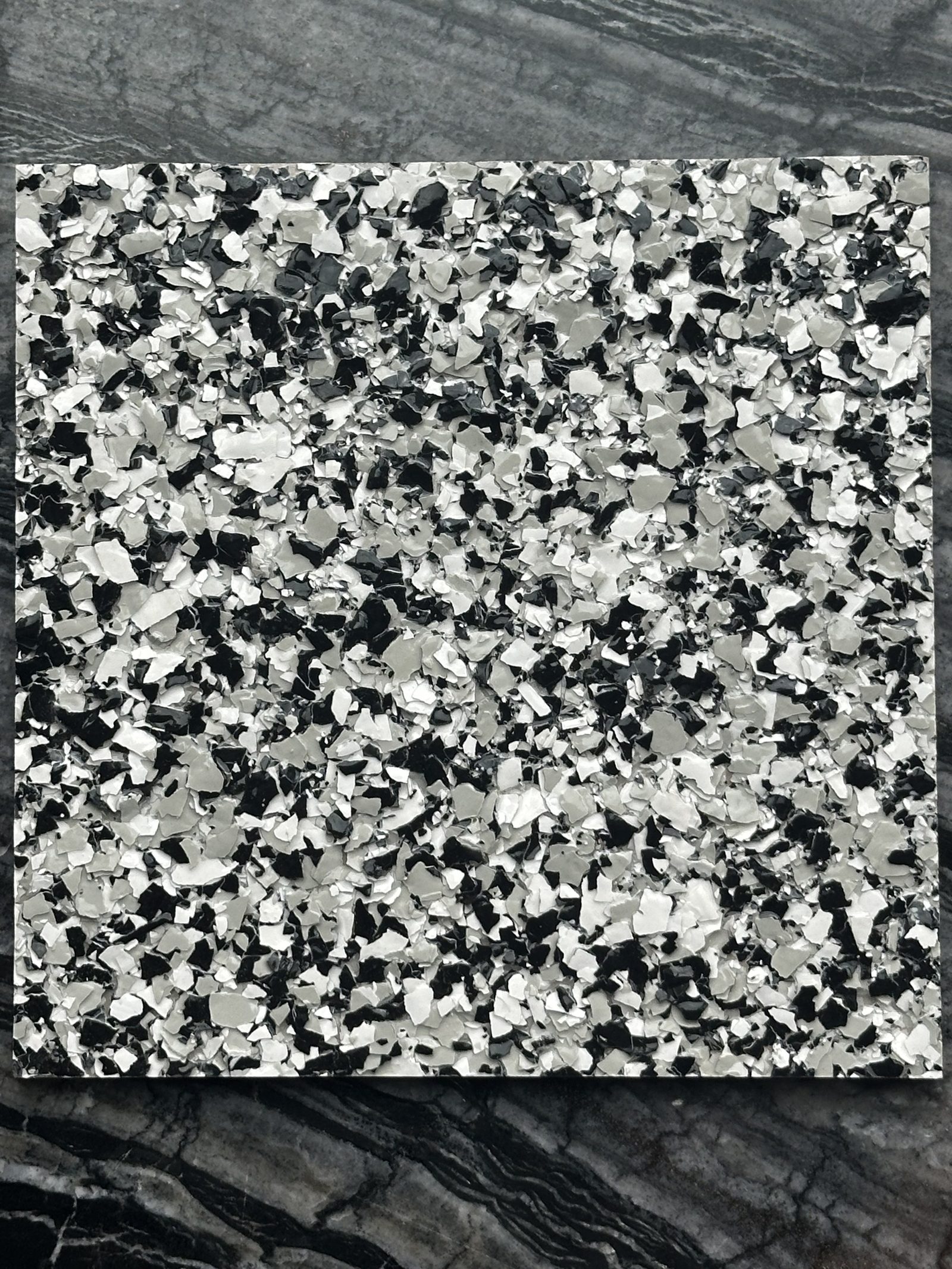 Black, gray and white flake sample board